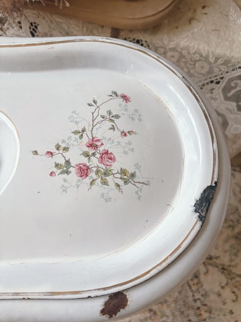 ありんこ❣️アンティーク　ホーローベビーバス　野バラ柄　蓋つき　希少❣️