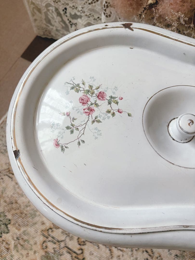ありんこ❣️アンティーク　ホーローベビーバス　野バラ柄　蓋つき　希少❣️