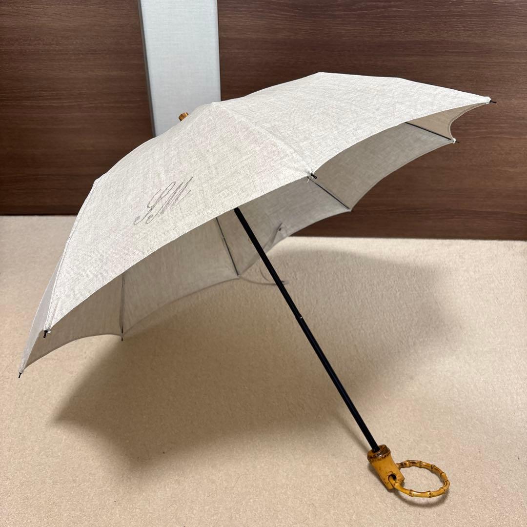 シュールメール　リネン　ベージュ日傘 バンブーハンドル