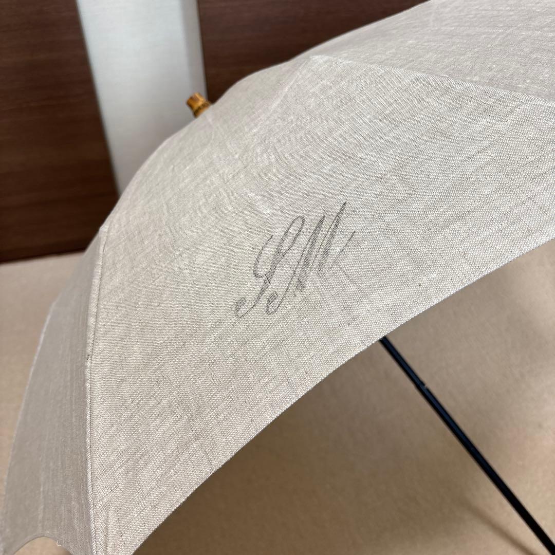 シュールメール　リネン　ベージュ日傘 バンブーハンドル