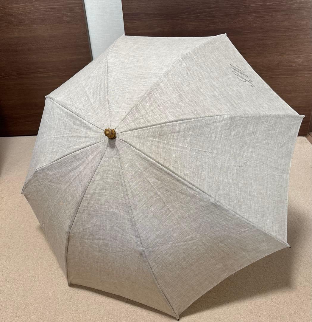 シュールメール　リネン　ベージュ日傘 バンブーハンドル