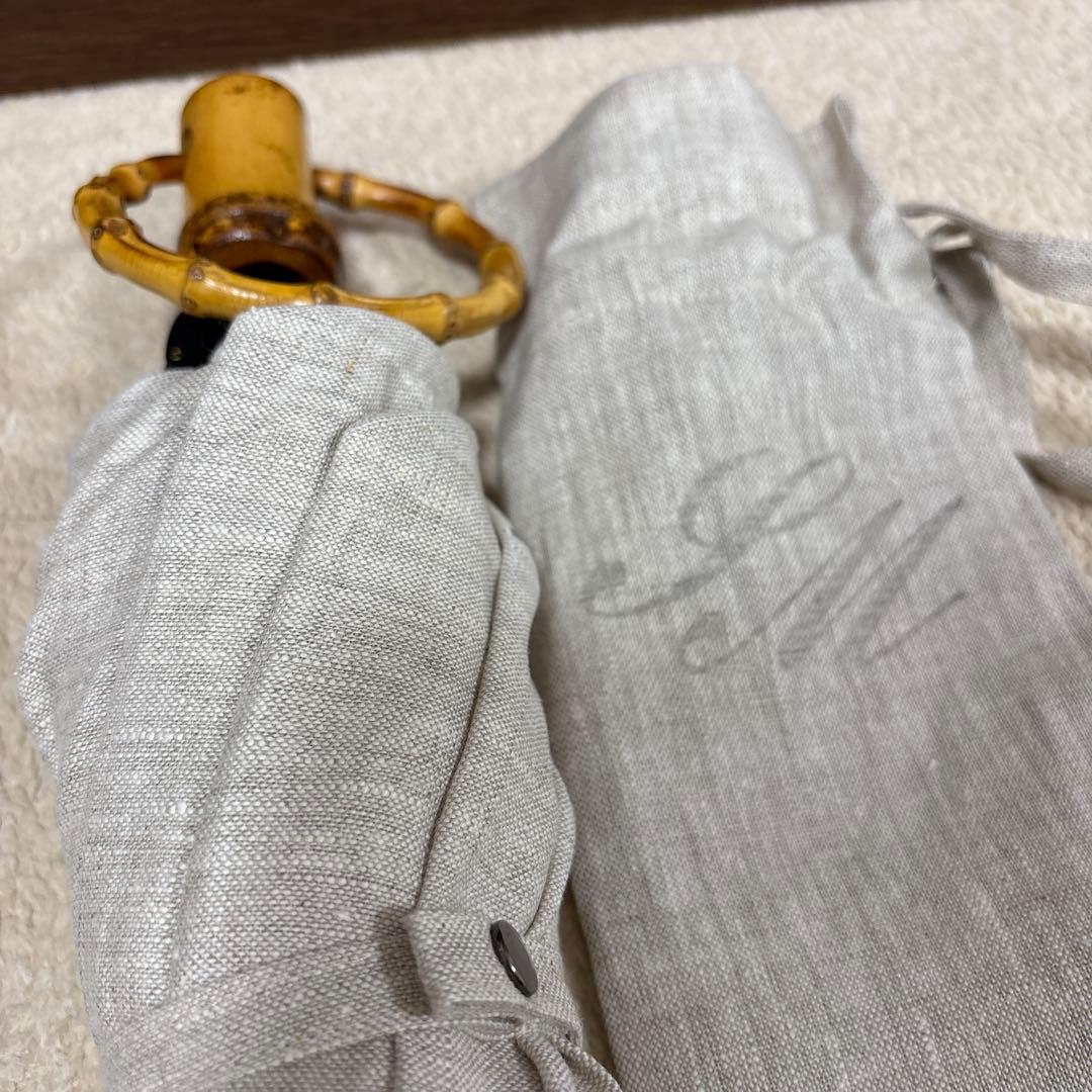 シュールメール　リネン　ベージュ日傘 バンブーハンドル