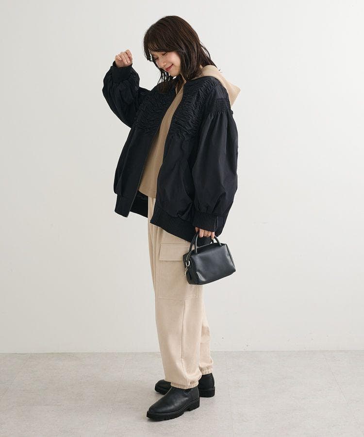 美品✨ ESCAR シャーリングブルゾン F ギャザー ブラックエスカー