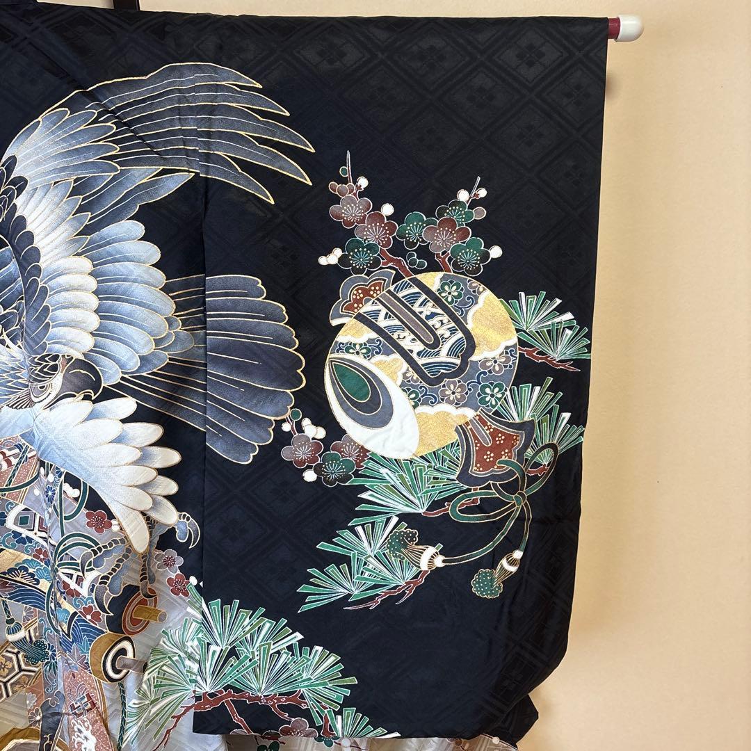 【美品】お宮参り　男児着物長襦袢セット　鷹柄