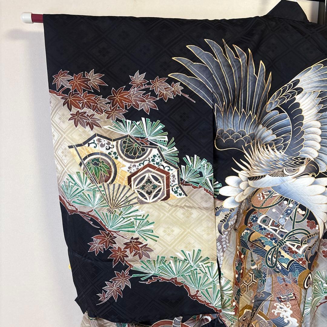 【美品】お宮参り　男児着物長襦袢セット　鷹柄