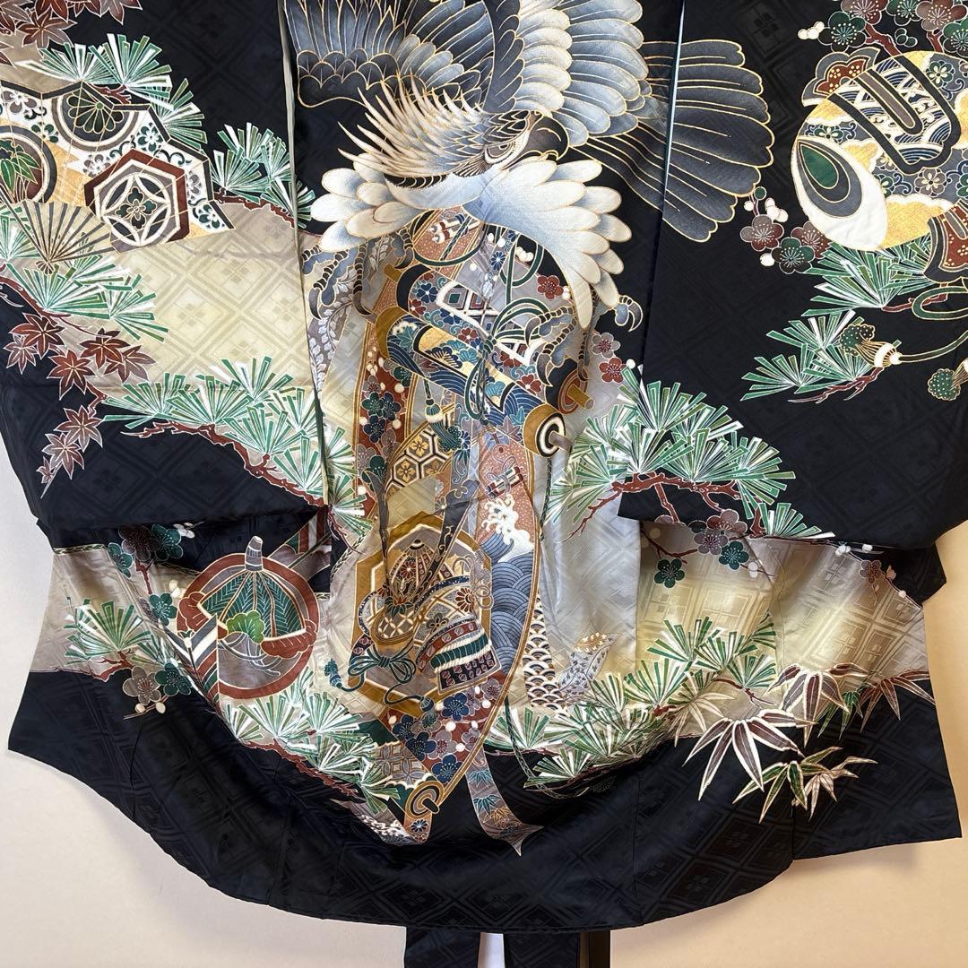 【美品】お宮参り　男児着物長襦袢セット　鷹柄