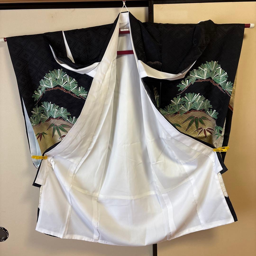 【美品】お宮参り　男児着物長襦袢セット　鷹柄