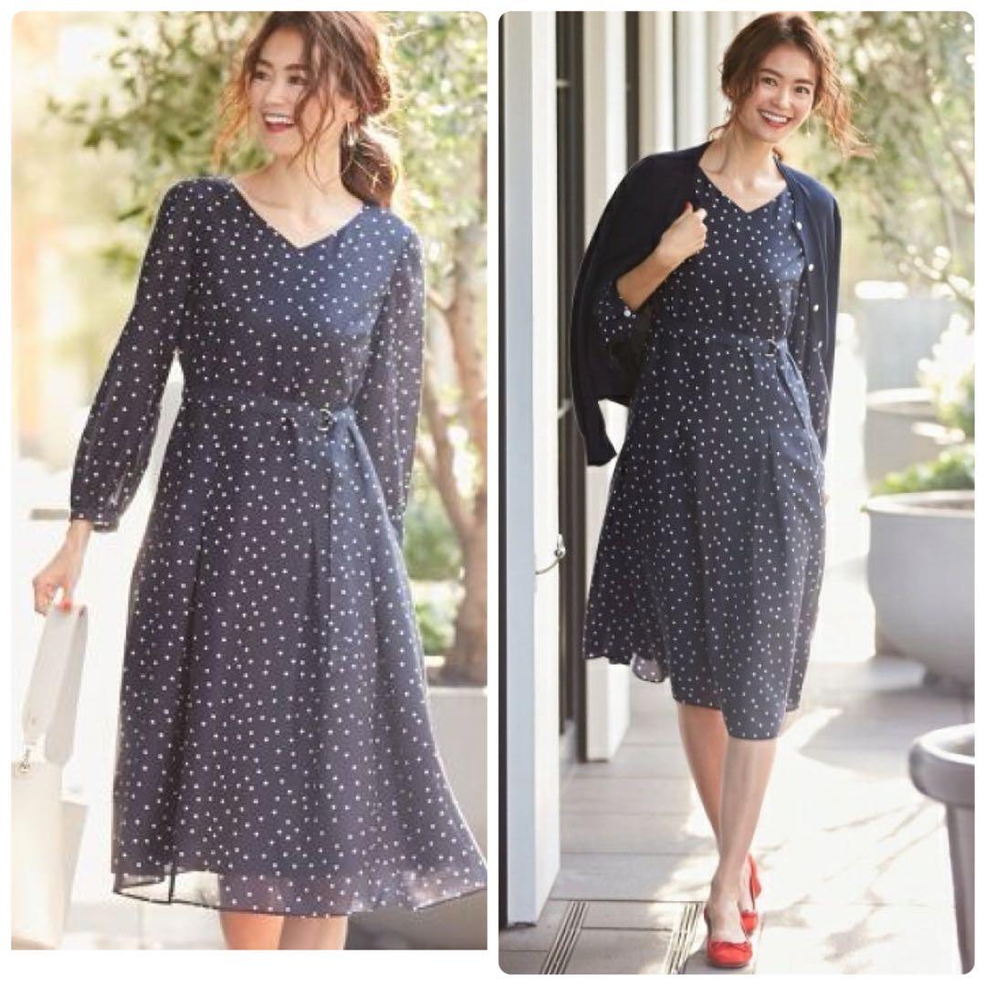 極美品　組曲　洗えるドットワンピース　ベルト　ウォッシャブル　近年モデル