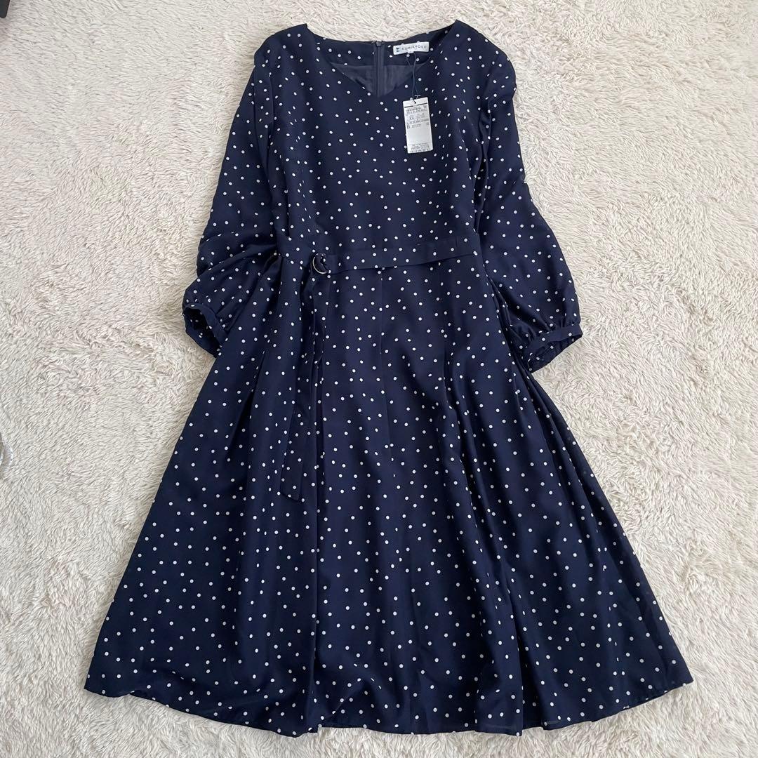 極美品　組曲　洗えるドットワンピース　ベルト　ウォッシャブル　近年モデル