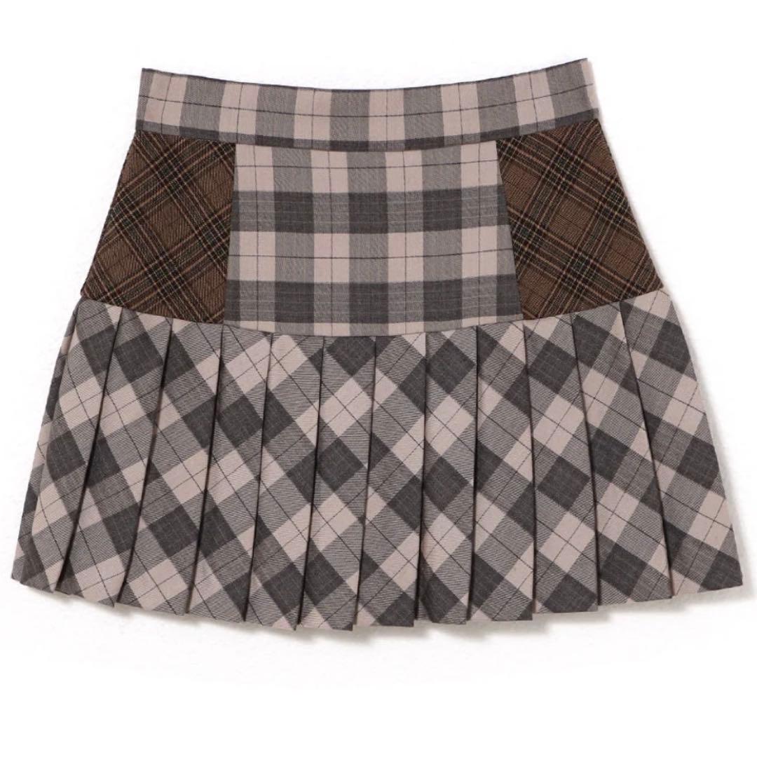 Coco check pleats skirt pink beige Sサイズ