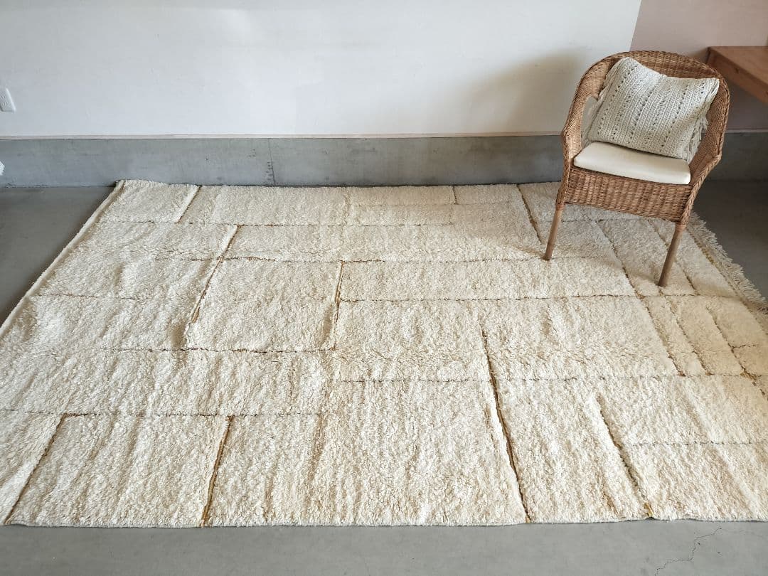 超大判/新品/アイボリーベース縦横ライン平織りマスタードイエロー No.615