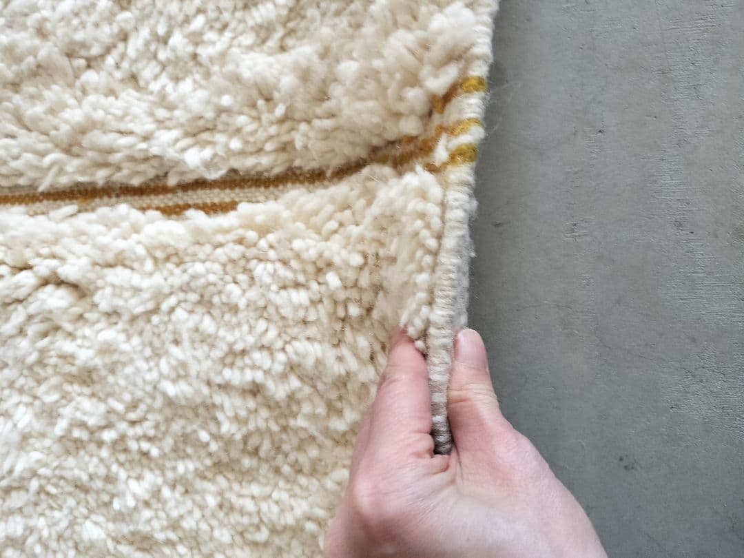 超大判/新品/アイボリーベース縦横ライン平織りマスタードイエロー No.615