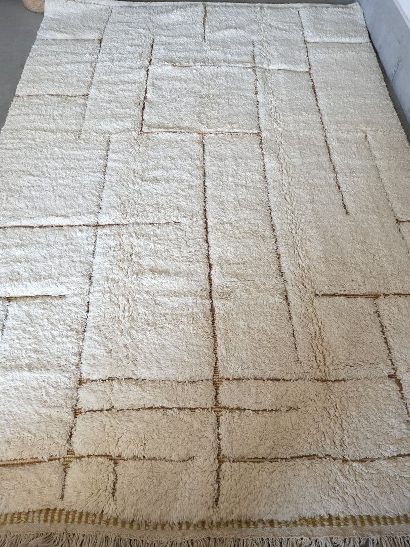 超大判/新品/アイボリーベース縦横ライン平織りマスタードイエロー No.615