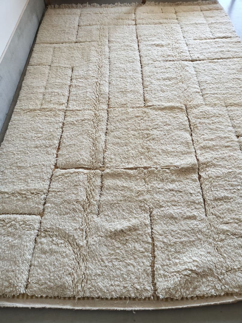 超大判/新品/アイボリーベース縦横ライン平織りマスタードイエロー No.615