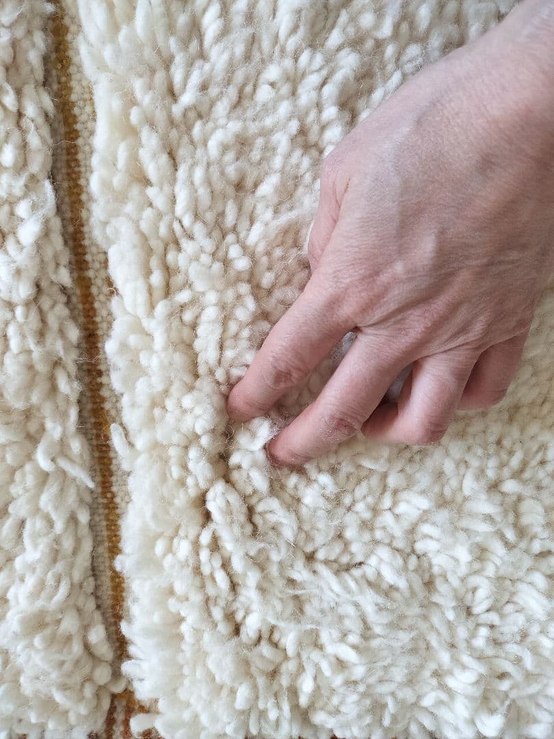 超大判/新品/アイボリーベース縦横ライン平織りマスタードイエロー No.615