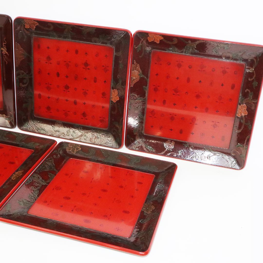 高岡漆器　勇助塗 石井祐介 造　お盆　5客　共箱