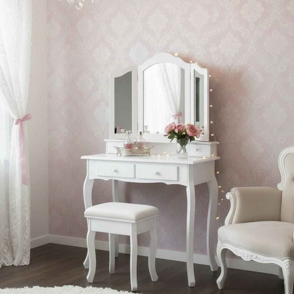 【新品】三面鏡ドレッサー スツール付き　アンティーク 調 猫脚 アウトレット