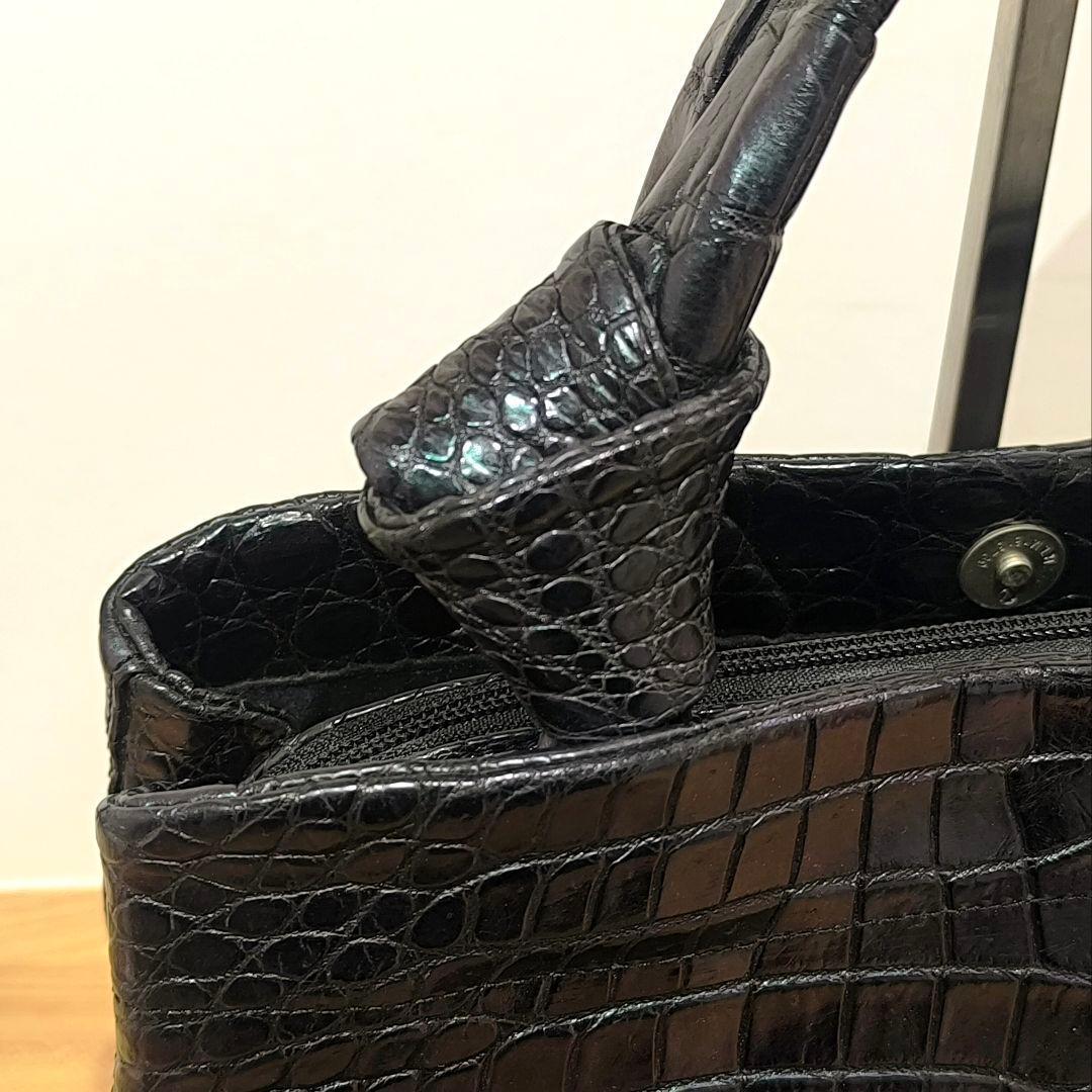 【クロコダイル】JRA認定 ワニ皮 ハンドバッグ クロコダイルレザー 本物 黒