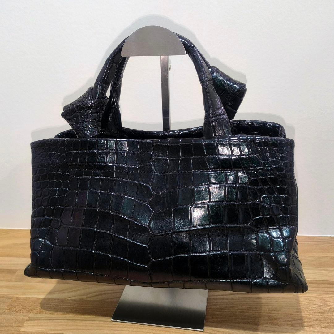 【クロコダイル】JRA認定 ワニ皮 ハンドバッグ クロコダイルレザー 本物 黒