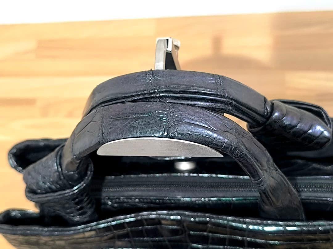 【クロコダイル】JRA認定 ワニ皮 ハンドバッグ クロコダイルレザー 本物 黒