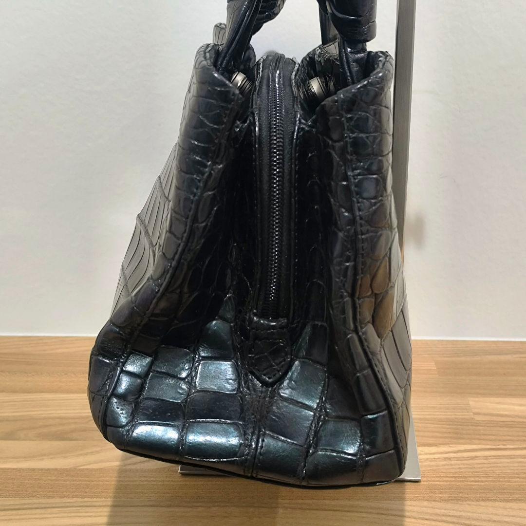 【クロコダイル】JRA認定 ワニ皮 ハンドバッグ クロコダイルレザー 本物 黒