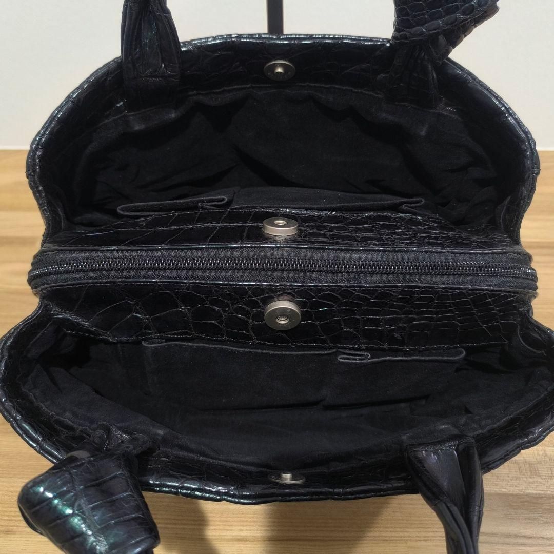 【クロコダイル】JRA認定 ワニ皮 ハンドバッグ クロコダイルレザー 本物 黒