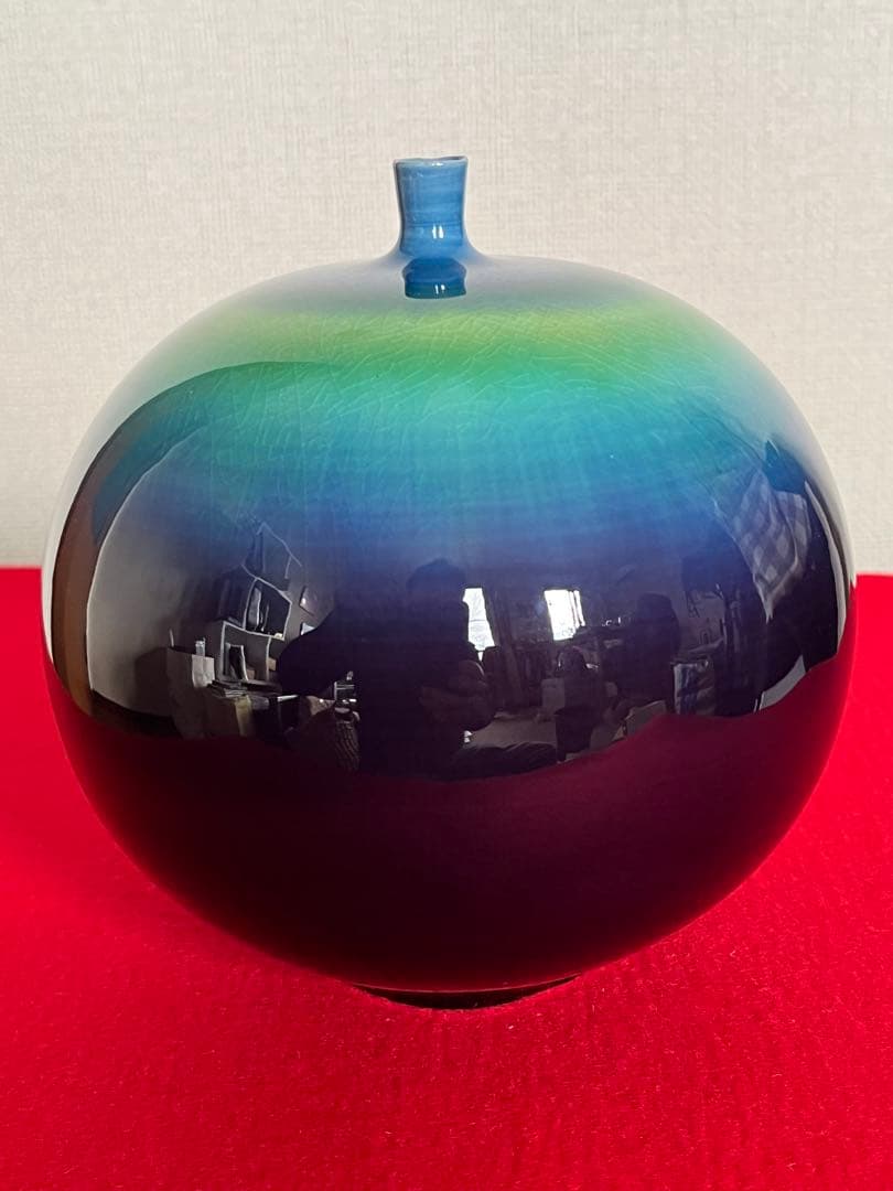 柳雨軒 三代 人間国宝 徳田八十吉（正彦銘）碧明釉 壺 高さ約16㎝ T298