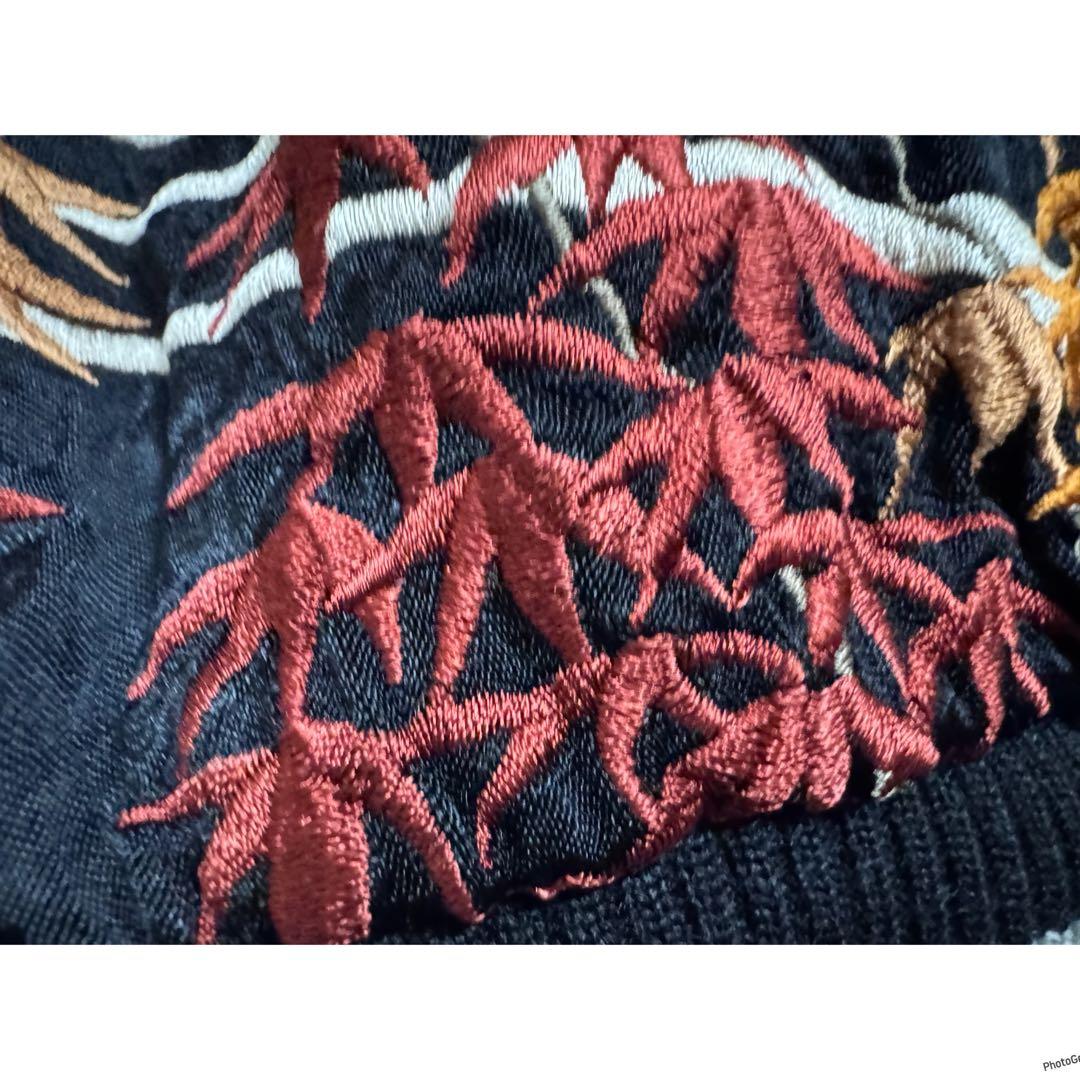 HANATABIGAKUDAN レーヨン　刺繍　骸骨　スカジャン　和柄　紅葉