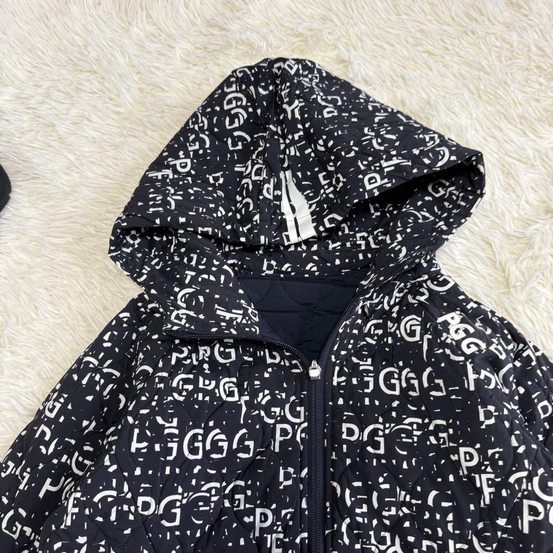 【PGG パーリーゲイツ】美品♡中綿ジャケット パーカー 総柄 ブラック 0