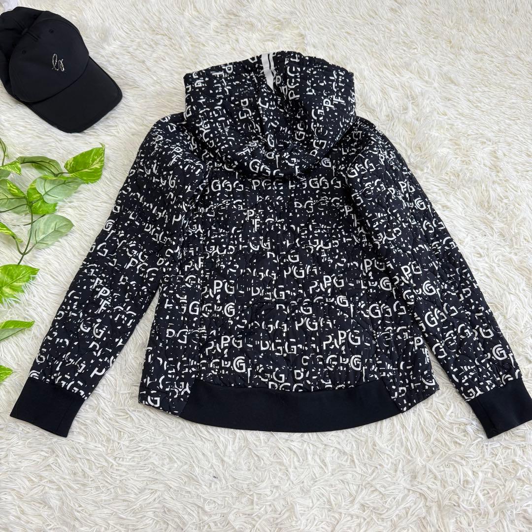 【PGG パーリーゲイツ】美品♡中綿ジャケット パーカー 総柄 ブラック 0