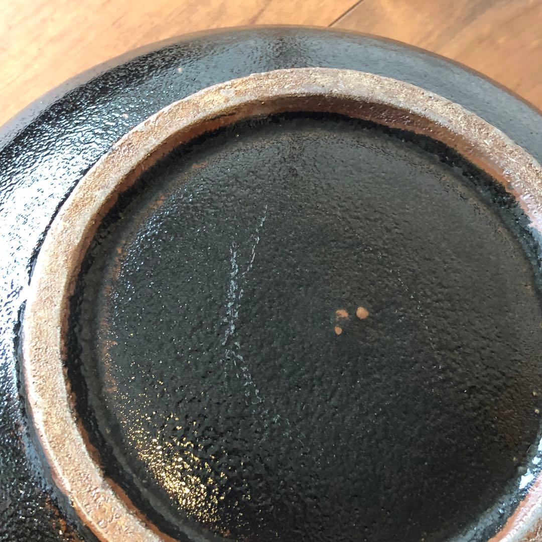 丹波立杭焼清水俊彦窯の黒釉花弁尺鉢：検）民藝　生田和孝