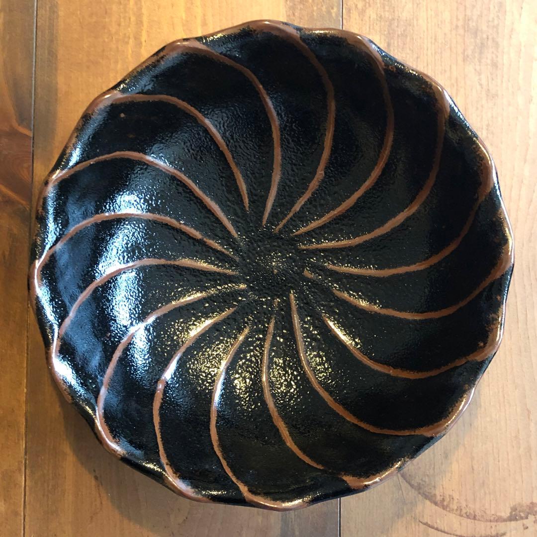 丹波立杭焼清水俊彦窯の黒釉花弁尺鉢：検）民藝　生田和孝