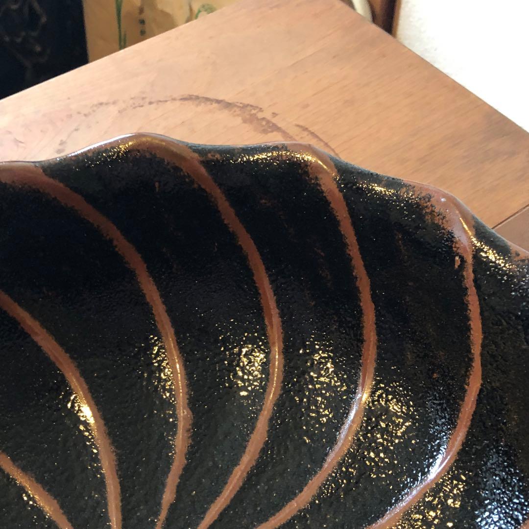 丹波立杭焼清水俊彦窯の黒釉花弁尺鉢：検）民藝　生田和孝