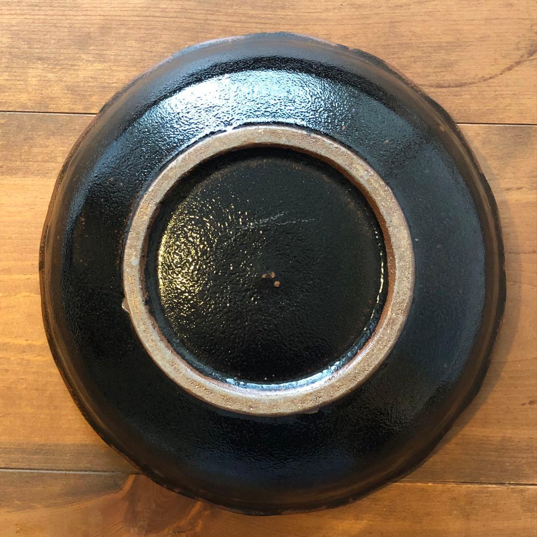 丹波立杭焼清水俊彦窯の黒釉花弁尺鉢：検）民藝　生田和孝