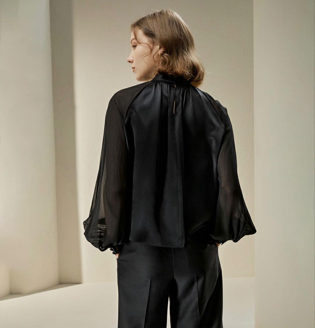 LILYSILK シルク ブラウス M 黒 ボリュームスリーブ 長袖