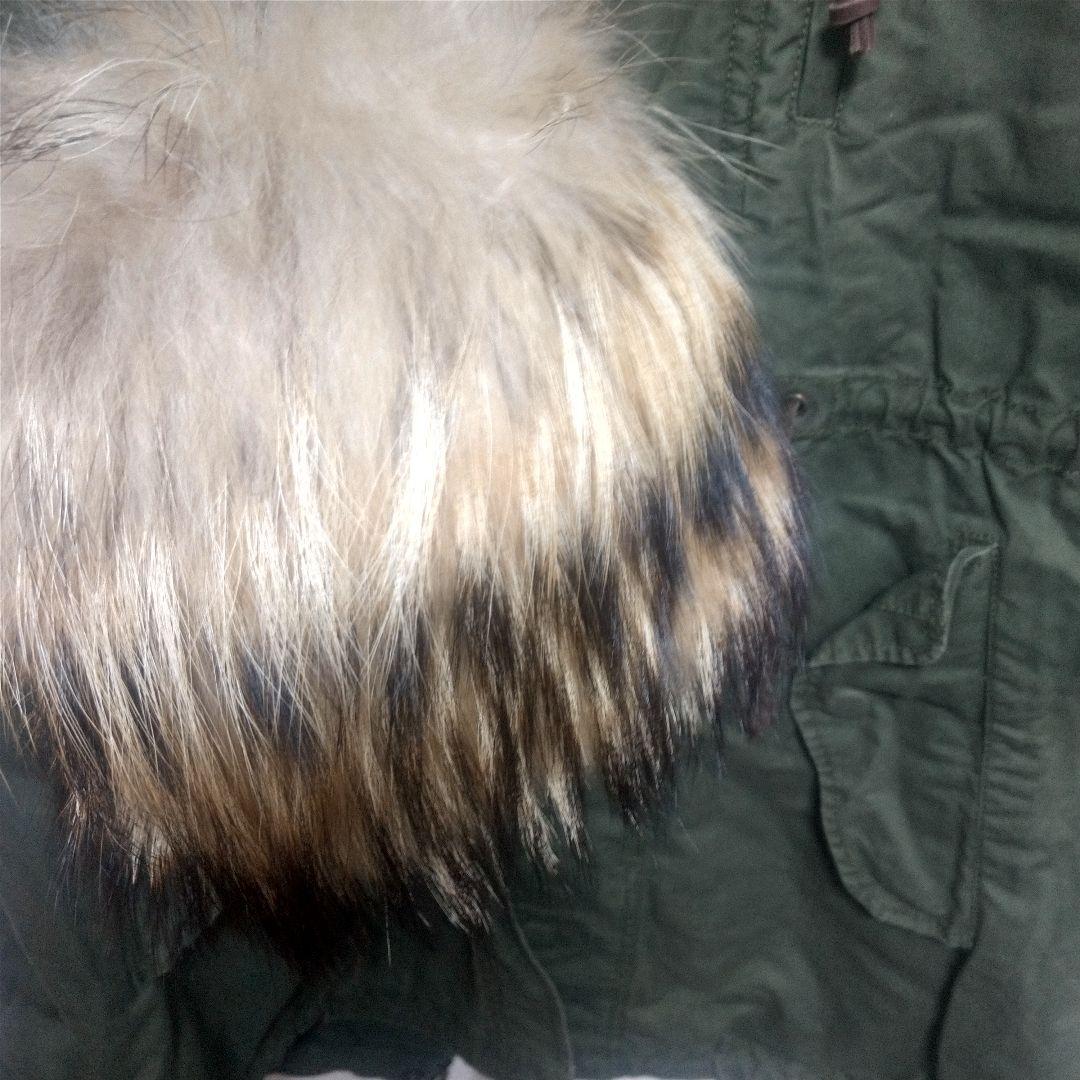 pangji リアルファー フード付きモッズコート オリーブグリーン