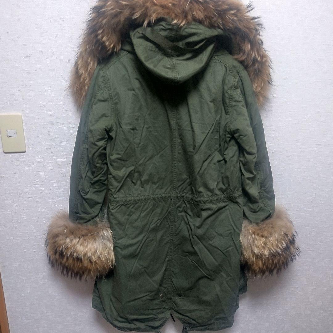 pangji リアルファー フード付きモッズコート オリーブグリーン