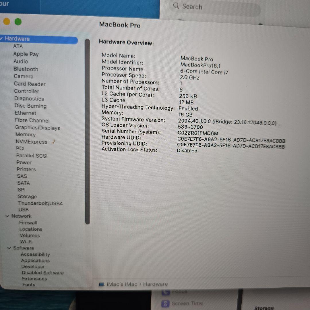 Z*@様 MacBook Pro 16インチ Core i7 16GB SSD5