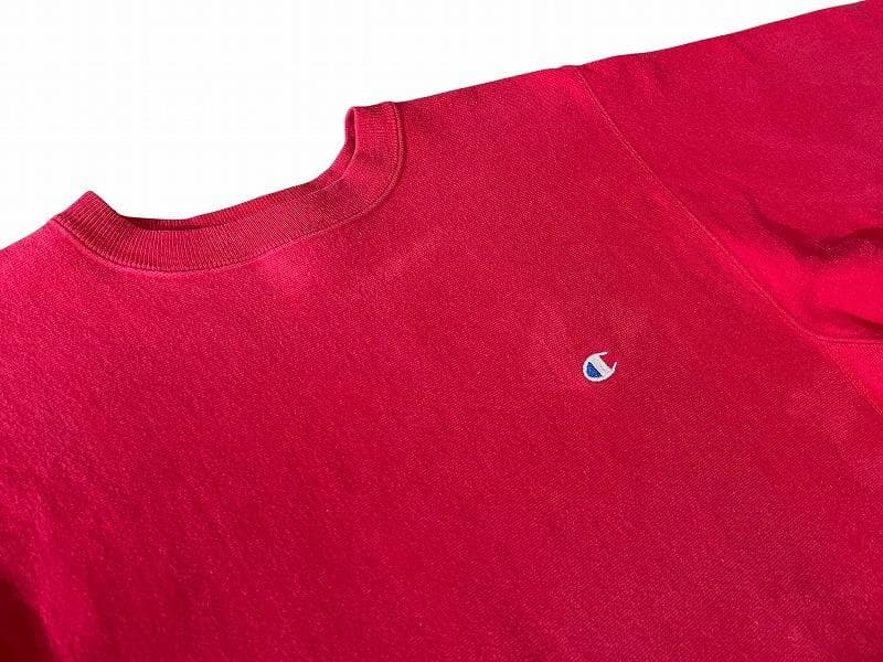 USA製 90s チャンピオン 目有 無地 リバースウィーブ スウェット 赤 L