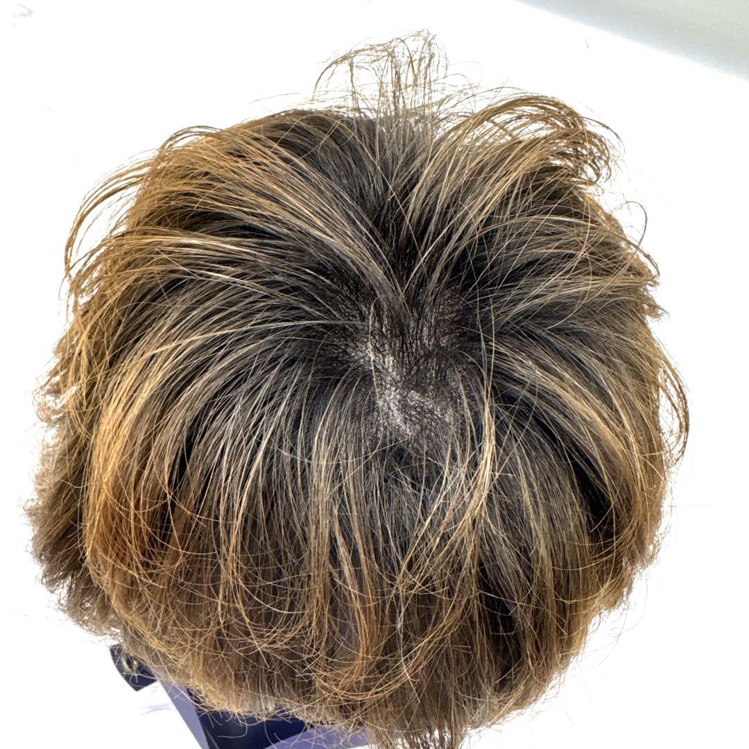 美品 フォンテーヌ 人毛100%フルウィッグ ブラウン系 ウェーブ パーマ