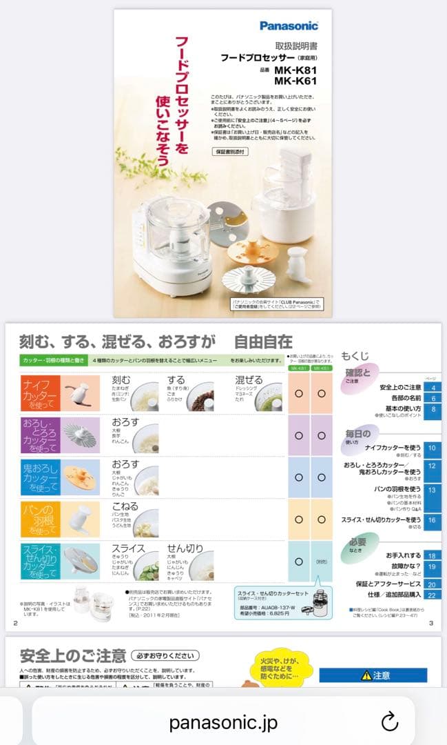 パナソニック Panasonic MK-K81-W フードプロセッサー