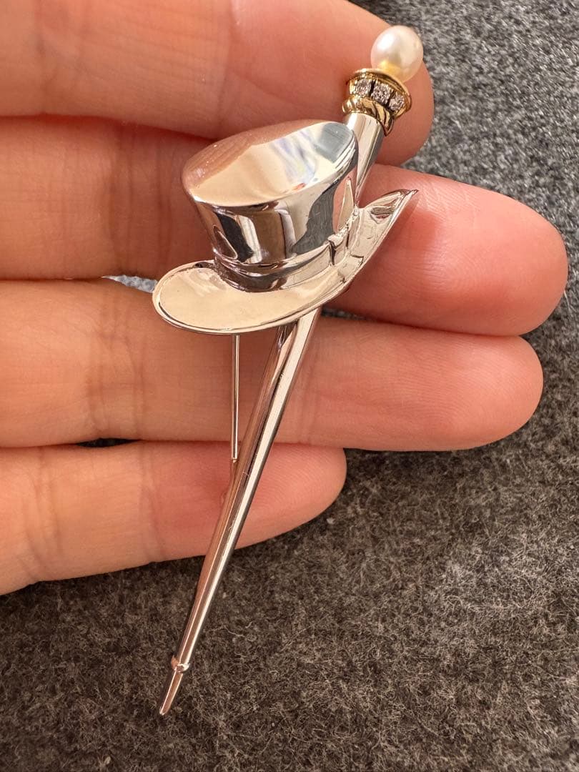 ミキモト 帽子モチーフ パール 真珠 ダイヤモンド ブローチ シルバー/K18