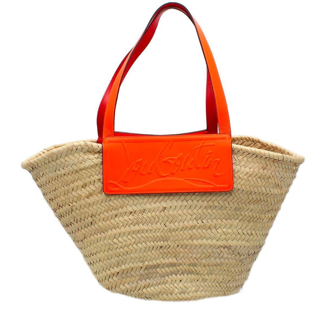 G2937 未使用 クリスチャンルブタン ルビショア ラフィア レザーカゴバッグ