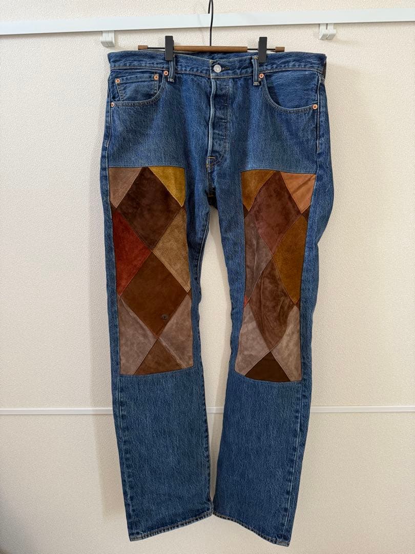 children of the discordance レザーパッチワークデニム