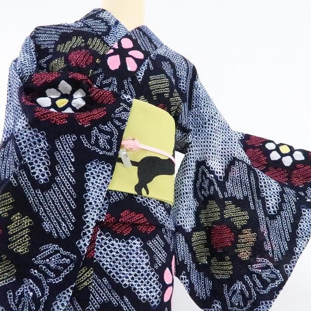 Y1126◆美品 綿 有松鳴海絞り 洗える夏着物 居敷当て付 手縫い 高級浴衣