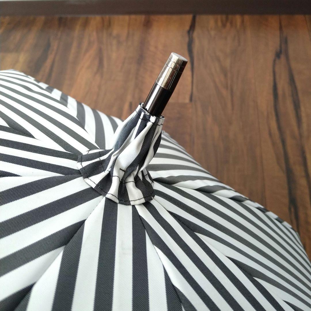 サンバリア　日傘　長傘　Mサイズ フリル 白黒ストライプ バンブー