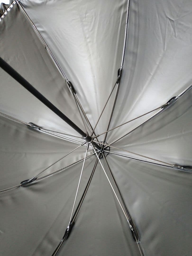 サンバリア　日傘　長傘　Mサイズ フリル 白黒ストライプ バンブー