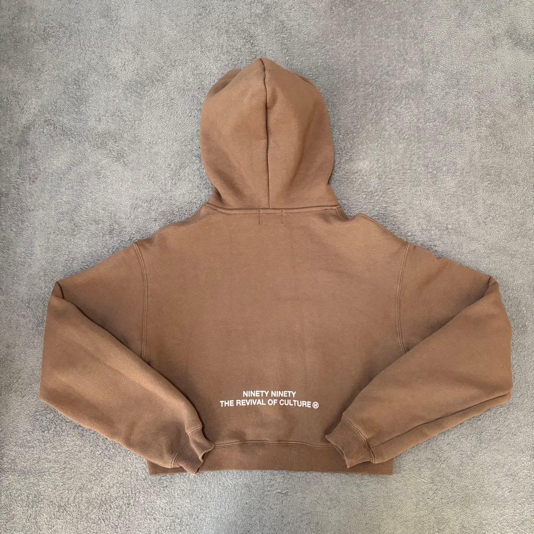 【美品】9090 フーディー パーカー S ブラウン 刺繍ロゴ