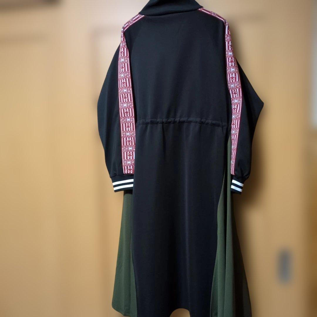 スカラーバイカラー異素材切り替えロングワンピース