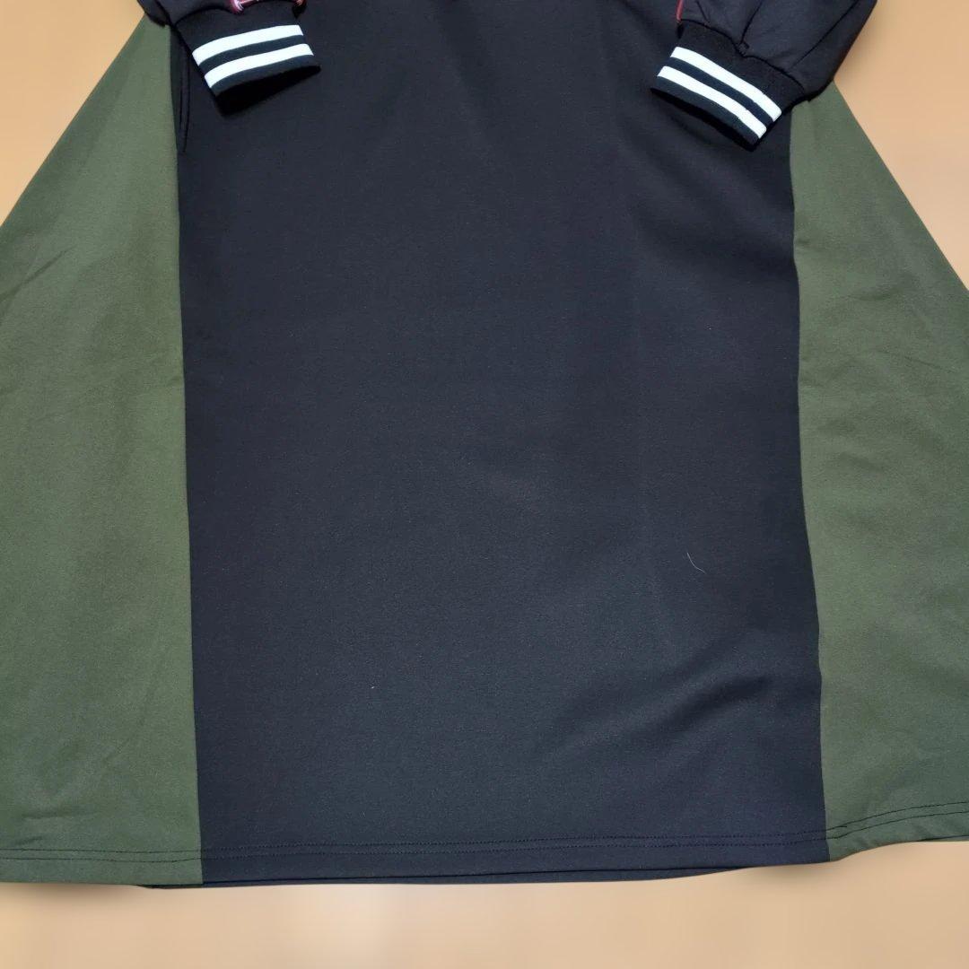 スカラーバイカラー異素材切り替えロングワンピース